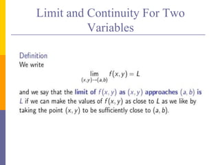 Limit and Continuity For Two
Variables
 