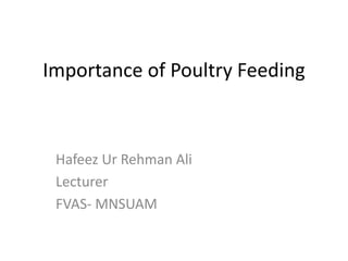Importance of Poultry Feeding
Hafeez Ur Rehman Ali
Lecturer
FVAS- MNSUAM
 