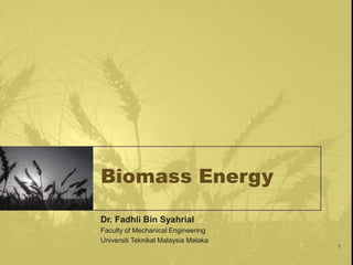1
Biomass Energy
Dr. Fadhli Bin Syahrial
Faculty of Mechanical Engineering
Universiti Teknikal Malaysia Melaka
 