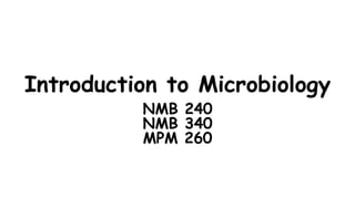 Introduction to Microbiology
NMB 240
NMB 340
MPM 260
 