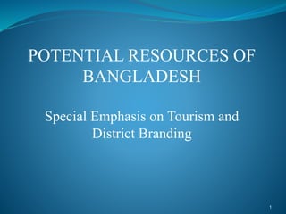 POTENTIAL RESOURCES OF
BANGLADESH
Special Emphasis on Tourism and
District Branding
1
 