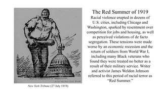 The Red Summer of 1919
Racial violence erupted in dozens of
U.S. cities, including Chicago and
Washington, sparked by rese...