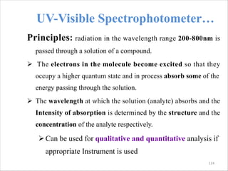 UV-Visible Spectrophotometer…
Principles: radiation in the wavelength range 200-800nm is
passed through a solution of a co...