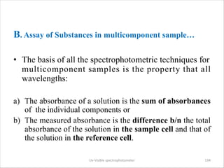 B. Assay of Substances in multicomponent sample…
• The basis of all the spectrophotometric techniques for
multicomponent s...