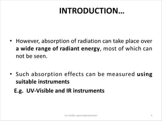 INTRODUCTION…
• However, absorption of radiation can take place over
a wide range of radiant energy, most of which can
not...