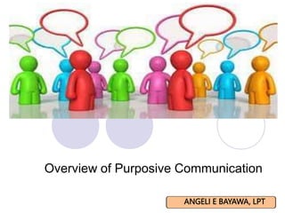 Overview of Purposive Communication
ANGELI E BAYAWA, LPT
 