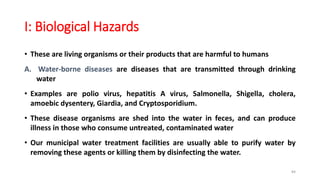 I: Biological Hazards…
B. Food borne Diseases
• are diseases transmitted in or on food
1. Examples of food-borne agents ar...
