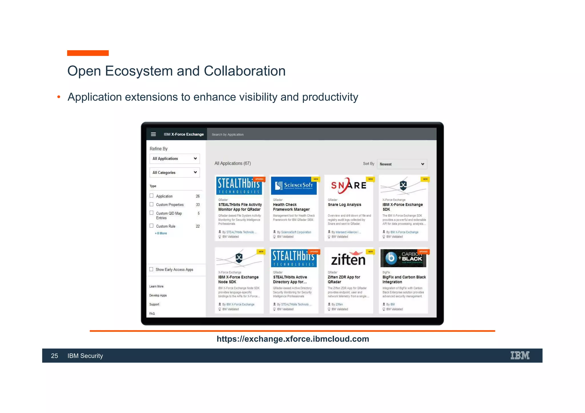 25 IBM Security
Open Ecosystem and Collaboration
• Application extensions to enhance visibility and productivity
https://exchange.xforce.ibmcloud.com
25
 