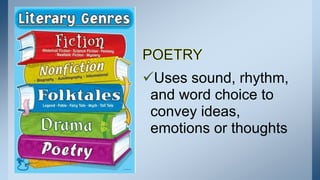 Uses sound, rhythm,
and word choice to
convey ideas,
emotions or thoughts
 
