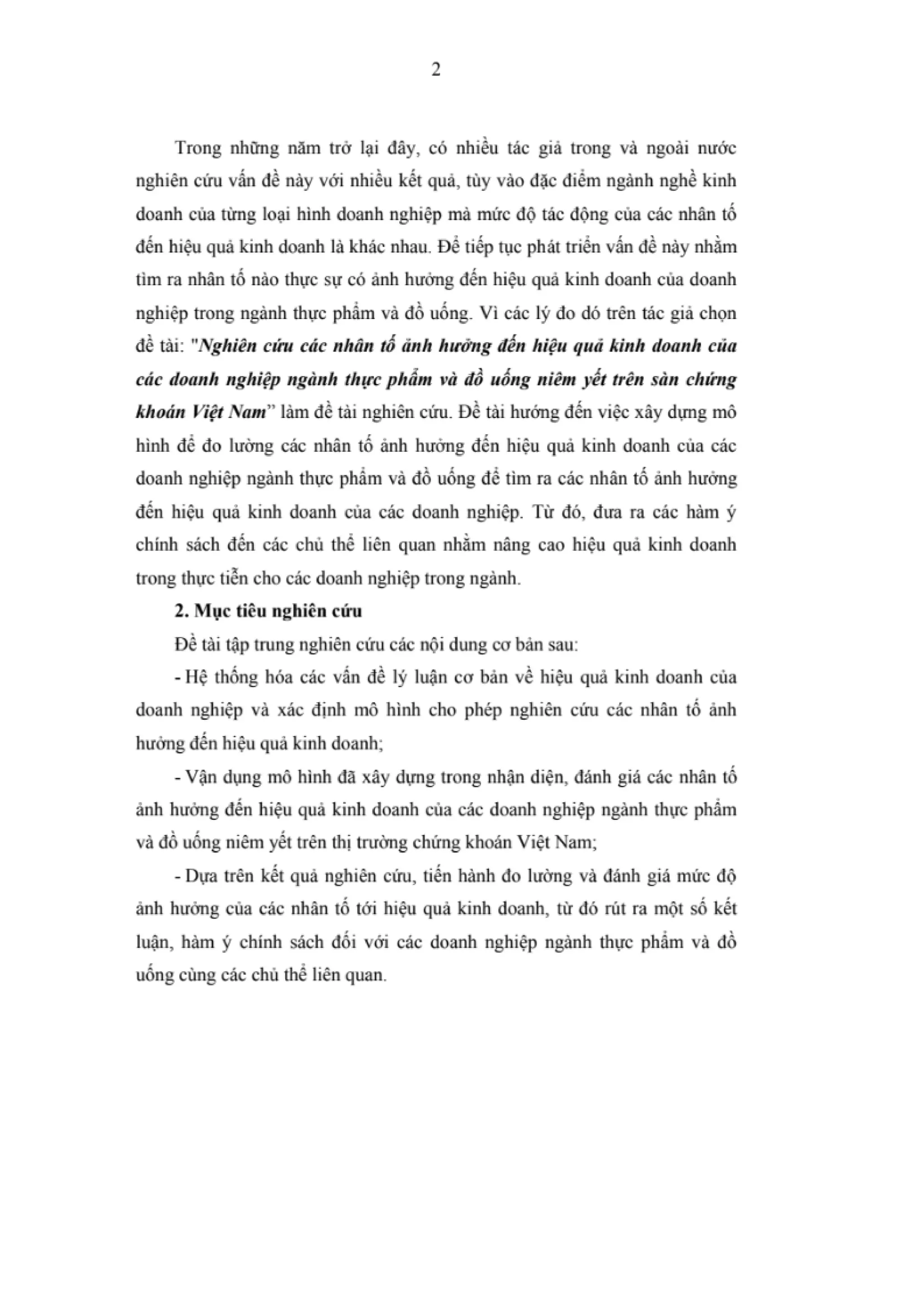 LUẬN VĂN THẠC SĨ: NGHIÊN CỨU CÁC NHÂN TỐ ẢNH HƯỞNG ĐẾN HIỆU QUẢ KINH DOANH CỦA CÁC DOANH NGHIỆP NGÀNH THỰC PHẨM VÀ ĐỒ UỐNG NIÊM YẾT TRÊN SÀN CHỨNG KHOÁN VIỆT NAM