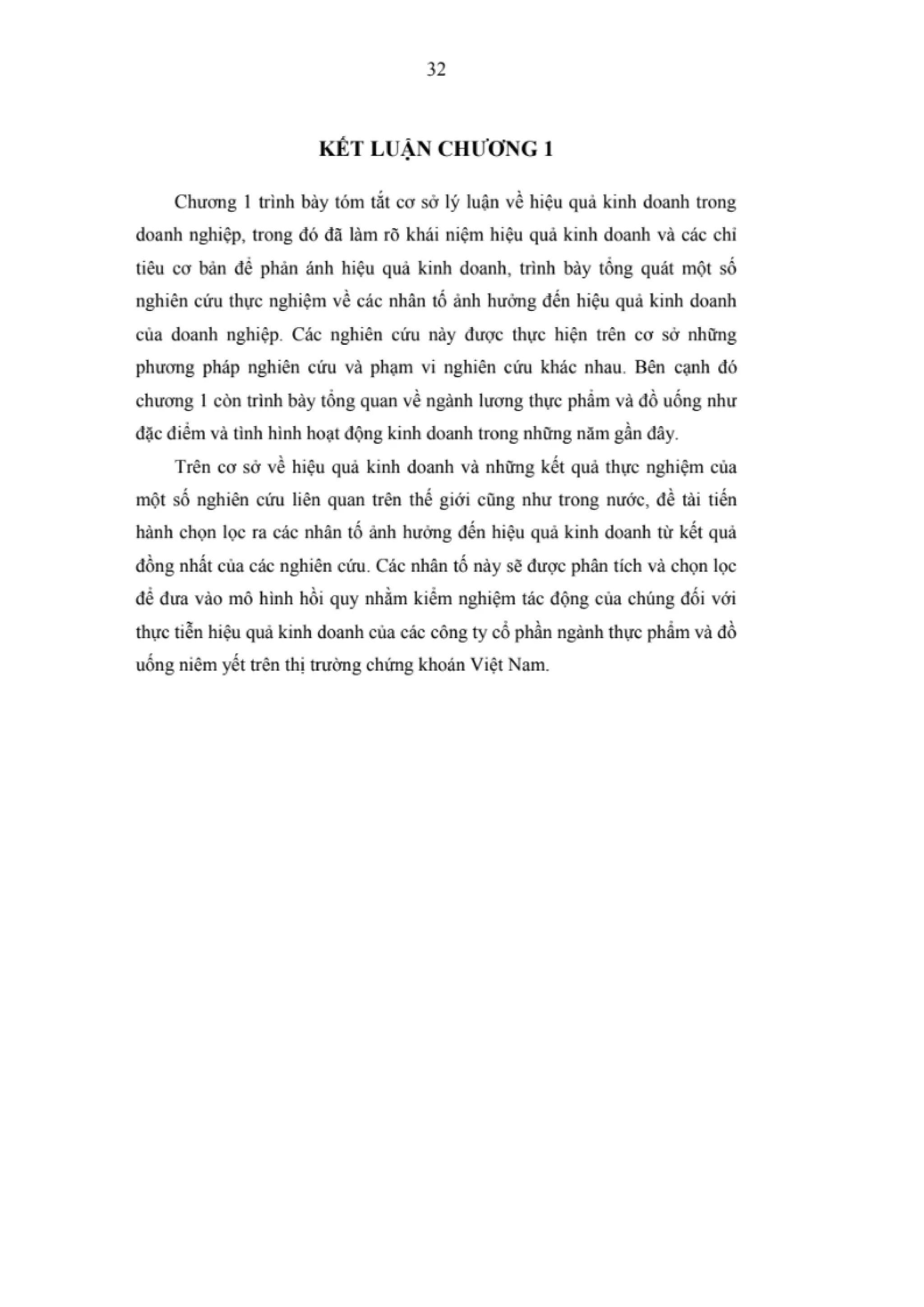 LUẬN VĂN THẠC SĨ: NGHIÊN CỨU CÁC NHÂN TỐ ẢNH HƯỞNG ĐẾN HIỆU QUẢ KINH DOANH CỦA CÁC DOANH NGHIỆP NGÀNH THỰC PHẨM VÀ ĐỒ UỐNG NIÊM YẾT TRÊN SÀN CHỨNG KHOÁN VIỆT NAM