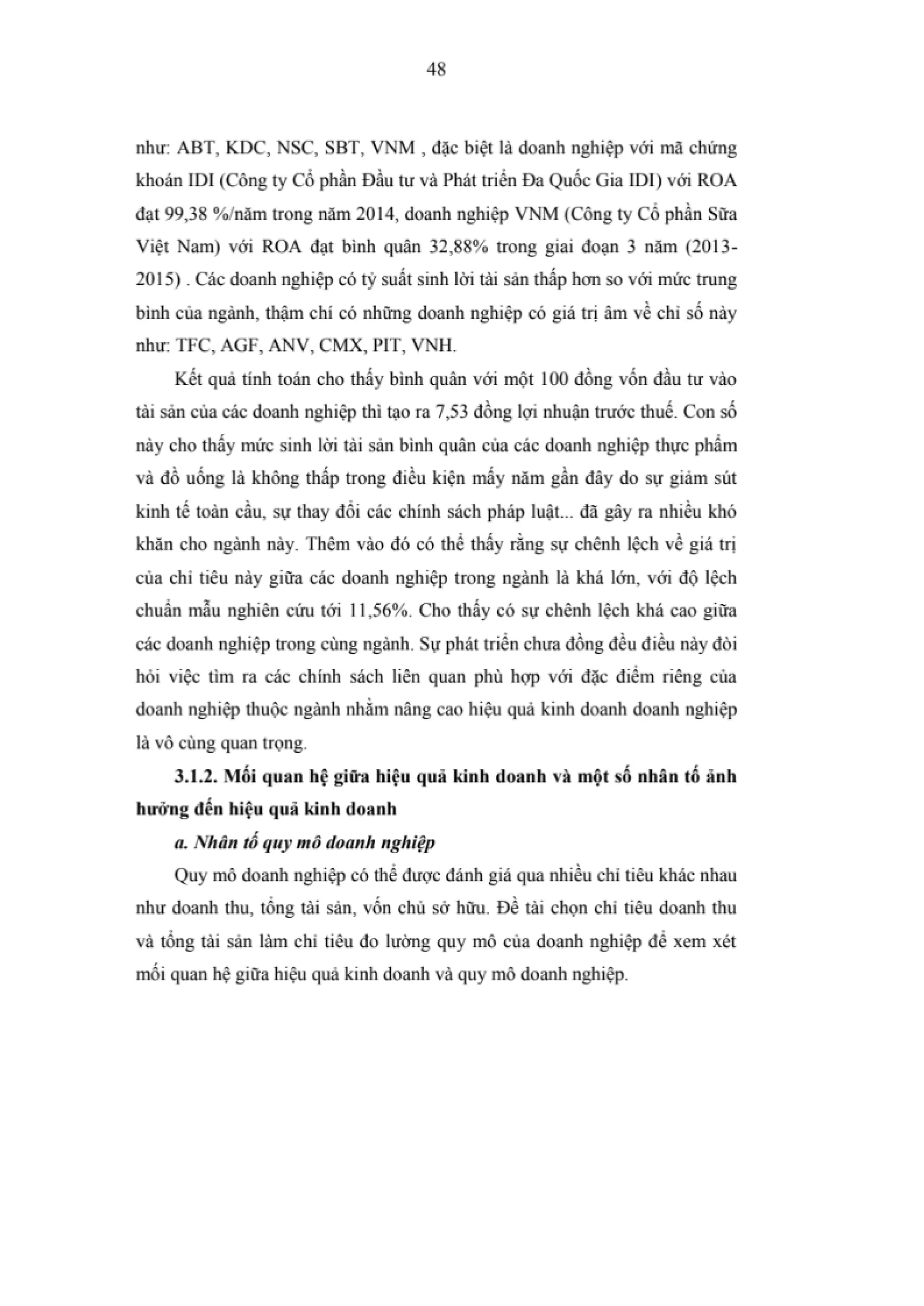LUẬN VĂN THẠC SĨ: NGHIÊN CỨU CÁC NHÂN TỐ ẢNH HƯỞNG ĐẾN HIỆU QUẢ KINH DOANH CỦA CÁC DOANH NGHIỆP NGÀNH THỰC PHẨM VÀ ĐỒ UỐNG NIÊM YẾT TRÊN SÀN CHỨNG KHOÁN VIỆT NAM