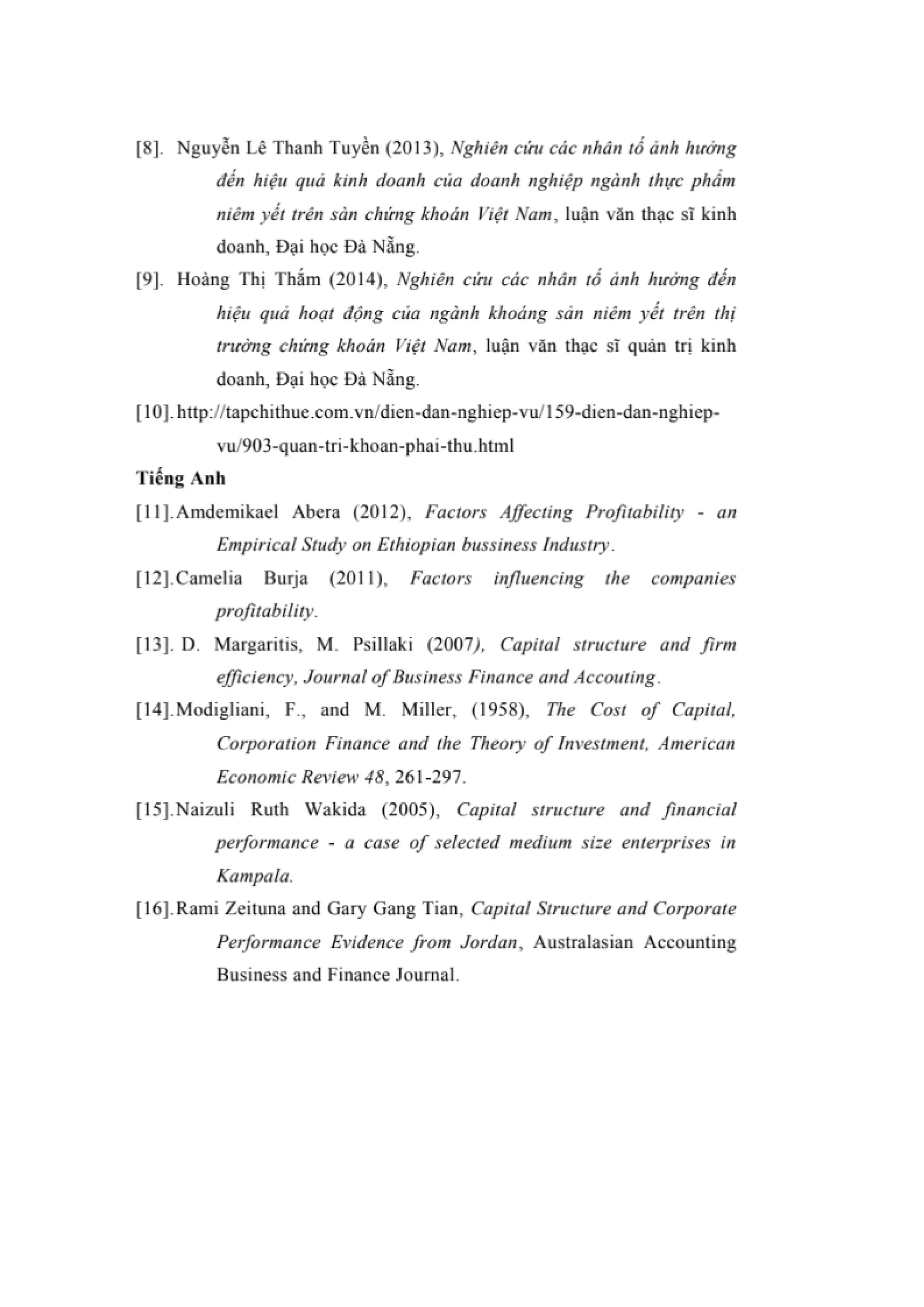 LUẬN VĂN THẠC SĨ: NGHIÊN CỨU CÁC NHÂN TỐ ẢNH HƯỞNG ĐẾN HIỆU QUẢ KINH DOANH CỦA CÁC DOANH NGHIỆP NGÀNH THỰC PHẨM VÀ ĐỒ UỐNG NIÊM YẾT TRÊN SÀN CHỨNG KHOÁN VIỆT NAM