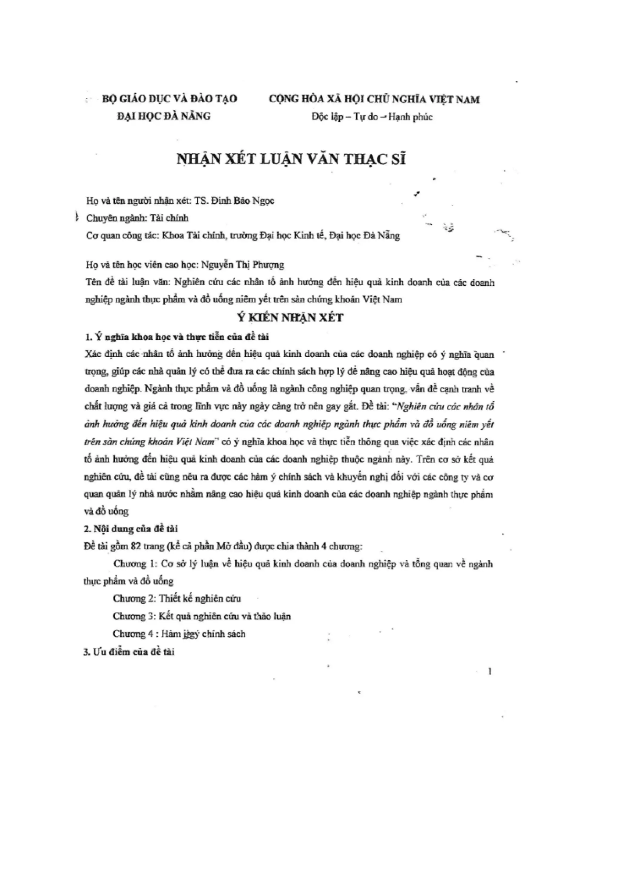 LUẬN VĂN THẠC SĨ: NGHIÊN CỨU CÁC NHÂN TỐ ẢNH HƯỞNG ĐẾN HIỆU QUẢ KINH DOANH CỦA CÁC DOANH NGHIỆP NGÀNH THỰC PHẨM VÀ ĐỒ UỐNG NIÊM YẾT TRÊN SÀN CHỨNG KHOÁN VIỆT NAM
