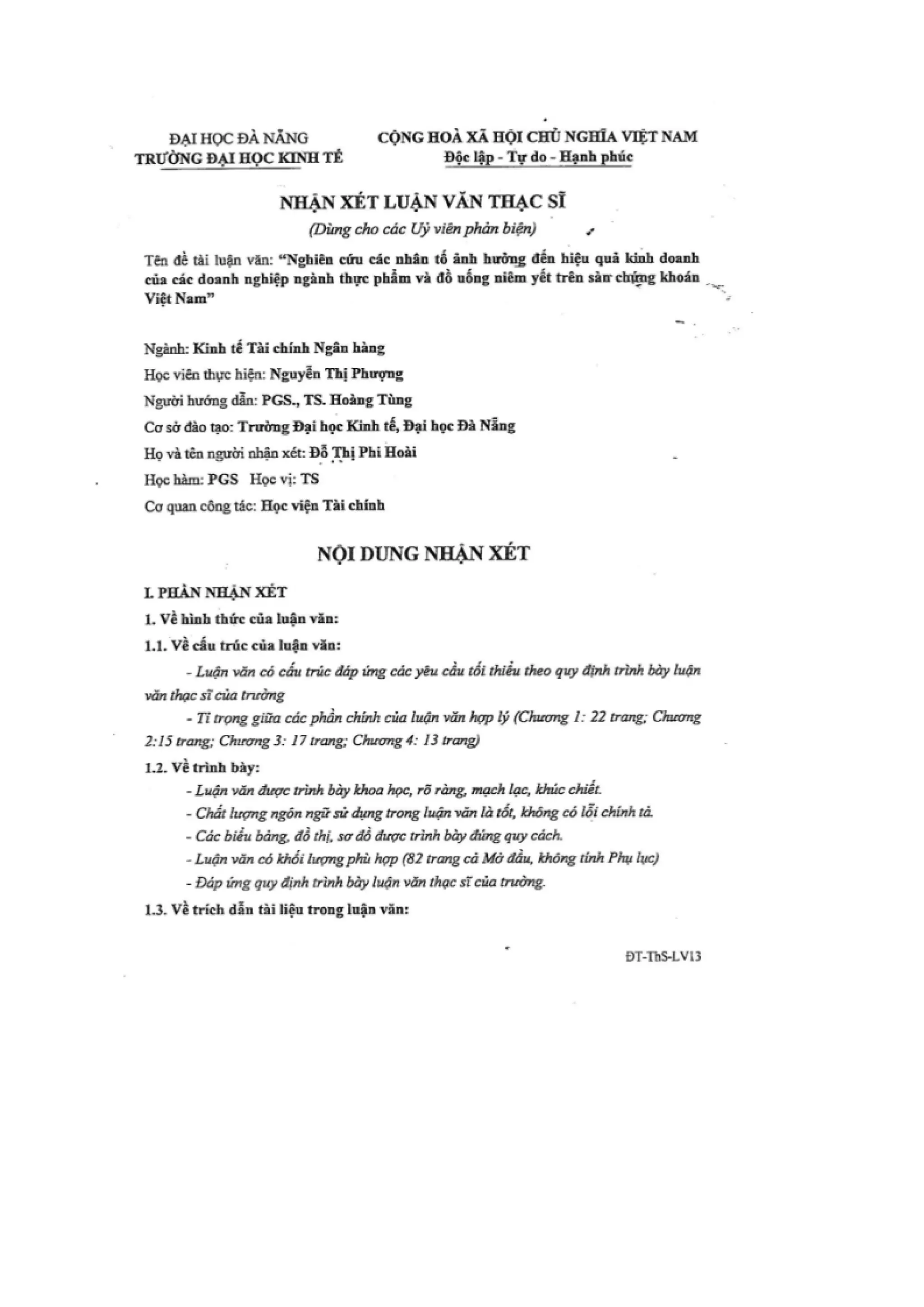 LUẬN VĂN THẠC SĨ: NGHIÊN CỨU CÁC NHÂN TỐ ẢNH HƯỞNG ĐẾN HIỆU QUẢ KINH DOANH CỦA CÁC DOANH NGHIỆP NGÀNH THỰC PHẨM VÀ ĐỒ UỐNG NIÊM YẾT TRÊN SÀN CHỨNG KHOÁN VIỆT NAM