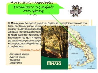 Αυτές είναι πληροφορίες
για τις Μηλιές. Σε ποιο
έντυπο από τα παραπάνω
ήταν;
Εντοπίσατε τις Μηλιές
στον χάρτη;
 