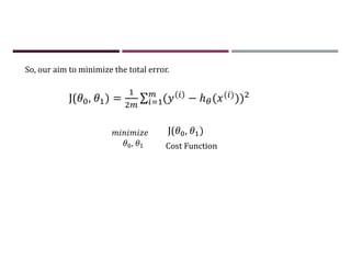 So, our aim to minimize the total error.
J( , ) = ∑ ( − ℎ ( ( )
))
,
J( , )
Cost Function
 