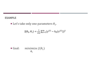 EXAMPLE
 Let’s take only one parameters .
 Goal: ( )
J( , ) = ∑ ( − ℎ ( ( )
))
 
