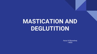 MASTICATION AND
DEGLUTITION
Aarya N Bharadwaj
I MDS
 