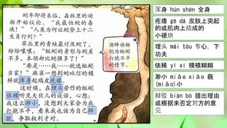 浑身 hún shēn 全身
疙瘩 gē dá 皮肤上突起
的或肌肉上结成的
小硬块
埋头 mái tóu 专心，下
功夫
依稀 yī xī 模模糊糊
渺小 miǎo xiǎo 藐
(miǎo)小
辩驳 biàn bó 提出理由
或根据来否定对方的意
见
 