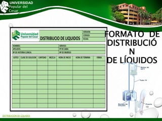 UNIVERSIDAD
Popular del
Cesar
FORMATO DE
DISTRIBUCIÓ
N
DE LÍQUIDOS
10
 