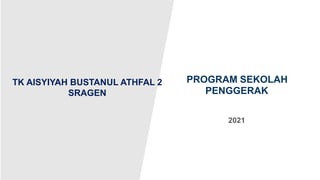 TK AISYIYAH BUSTANUL ATHFAL 2
SRAGEN
PROGRAM SEKOLAH
PENGGERAK
2021
 