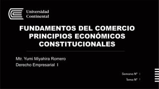FUNDAMENTOS DEL COMERCIO
PRINCIPIOS ECONÓMICOS
CONSTITUCIONALES
Mtr. Yumi Miyahira Romero
Derecho Empresarial I
1
1
 