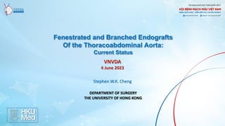 Fenestrated and Branched Endografts
Of the Thoracoabdominal Aorta:
Current Status
Stephen W.K. Cheng
VNVDA
4 June 2023
DEPARTMENT OF SURGERY
THE UNIVERSITY OF HONG KONG
 
