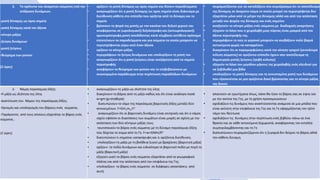 2. Το πρότυπο του άκαμπτου σώματος υπό την
επίδραση δυνάμεων.
-ροπή δύναμης ως προς σημείο
-ροπή δύναμης κατά τον άξονα
-κέντρο μάζας
-ζεύγος δυνάμεων
-ροπή ζεύγους
-θεώρημα των ροπών
(2 ώρες)
• ορίζουν τη ροπή δύναμης ως προς σημείο και δίνουν παραδείγματα
• αναγνωρίζουν ότι η ροπή δύναμης ως προς σημείο είναι διάνυσμα με
διεύθυνση κάθετη στο επίπεδο που ορίζεται από τη δύναμη και το
σημείο
• βρίσκουν τη φορά της ροπής με τον κανόνα του δεξιού χεριού και
αναφέρονται σε (ωρολογιακή) δεξιόστροφη και (αντιωρολογιακή)
αριστερόστροφη ροπή αποδίδοντας κατά σύμβαση αντίθετα πρόσημα
• επεκτείνουν τα παραδείγματα και για σώματα τα οποία μπορούν να
περιστρέφονται γύρω από έναν άξονα
• ορίζουν το κέντρο μάζας
• περιγράφουν το ζεύγος δυνάμεων και υπολογίζουν τη ροπή του
• αναγνωρίζουν ότι η ροπή ζεύγους είναι ανεξάρτητη από το σημείο
περιστροφής
• αναφέρουν το θεώρημα των ροπών και το επιβεβαιώνουν με
συγκεκριμένο παράδειγμα στην περίπτωση παραλλήλων δυνάμεων
• πειραματίζονται για να καταλήξουν στο συμπέρασμα ότι το αποτέλεσμα
της δύναμης σε άκαμπτο σώμα το οποίο μπορεί να περιστρέφεται δεν
εξαρτάται μόνο από το μέτρο της δύναμης αλλά και από την απόσταση
μεταξύ του φορέα της δύναμης και ενός σημείου
• αναζητούν το κέντρο μάζας ενός σώματος με διαδοχικές αναρτήσεις
• εξηγούν το λόγο που η χειρολαβή μιας πόρτας είναι μακριά από τον
άξονα περιστροφής της.
• περιγράφουν το πώς οι γερανοί μπορούν να ανεβάζουν πολύ βαριά
αντικείμενα χωρίς να καταρρέουν.
• διακρίνουν ότι οι παραμορφώσεις κατά την κίνηση τροχού (γενικότερα
κύλιση σώματος) σε οριζόντιο επίπεδο έχουν σαν αποτέλεσμα τη
δημιουργία ροπής ζεύγους (τριβή κύλισης)
• εξηγούν το λόγο του μεγάλου μήκους της χειρολαβής ενός κλειδιού για
να ξεβιδωθεί μια βίδα
• υπολογίζουν τη ροπή δύναμης και τη συνισταμένη ροπή των δυνάμεων
που εξασκούνται σε μια οριζόντια δοκό βρίσκοντας και το κέντρο μάζας
της δοκού.
2. Νόμος παγκόσμιας έλξης
-Η μάζα ως ιδιότητα της ύλης
-Διατύπωση του Νόμου της παγκόσμιας έλξης.
-Ορισμός και υπολογισμός του βάρους ενός σώματος.
-Παράγοντες από τους οποίους εξαρτάται το βάρος ενός
σώματος .
(2 ώρες)
• αναγνωρίζουν τη μάζα ως ιδιότητα της ύλης
• διακρίνουν το βάρος από τη μάζα καθώς και ότι είναι ανάλογα ποσά
w=gm (g=σταθερά)
• διατυπώνουν το νόμο της παγκόσμιας βαρυτικής έλξης μεταξύ δύο
αντικειμένων. F=Gm1m2 /r2
• αναγνωρίζουν ότι οι βαρυτικές δυνάμεις είναι κεντρικές και ότι ο νόμος
ισχύει εφόσον οι διαστάσεις των σωμάτων είναι μικρές σε σχέση με την
απόσταση των δύο κέντρων μάζας τους.
• ταυτοποιούν το βάρος ενός σώματος με τη δύναμη παγκόσμιας έλξης
που δέχεται το σώμα από τη Γη. F=w=GMm/R2
• διατυπώνουν τι σημαίνει κατακόρυφη και τι οριζόντια διεύθυνση.
• υπολογίζουν τη μάζα με τη βοήθεια ζυγού με βραχίονες (βαρυτική μάζα)
• ορίζουν το πεδίο δυνάμεων και ειδικότερα το βαρυτικό πεδίο με πηγή τη
μάζα (βαρυτική μάζα)
• εξηγούν γιατί το βάρος ενός σώματος εξαρτάται από το γεωγραφικό
πλάτος και από την απόσταση από την επιφάνεια της Γης.
• υπολογίζουν το βάρος ενός σώματος σε διάφορες αποστάσεις από
αυτή.
• απαντούν σε ερωτήματα όπως, πόσο θα ήταν το βάρος σας σε ύψος ίσο
με την ακτίνα της Γης, με τη χρήση προσομοιώσεων
• σχεδιάζουν τις δυνάμεις που αναπτύσσονται ανάμεσα σε μια μπάλα που
είναι ακίνητη στην επιφάνεια της Γης και τη Γη εφαρμόζοντας τον τρίτο
νόμο του Νεύτωνα
• σχεδιάζουν τις δυνάμεις στην περίπτωση ενός βιβλίου πάνω σε ένα
θρανίο και σε κάθε αντικείμενο ξεχωριστά, αναφέροντας τον εντολέα
συμπεριλαμβάνοντας και τη Γη
• διαπιστώνουν πειραματιζόμενοι ότι η ζυγαριά δεν δείχνει το βάρος αλλά
την κάθετη δύναμη.
 