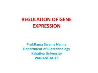 REGULATION OF GENE
EXPRESSION
Prof.Rama Swamy Nanna
Department of Biotechnology
Kakatiya University
WARANGAL-TS
 