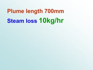 Plume length 700mm
Steam loss 10kg/hr
 