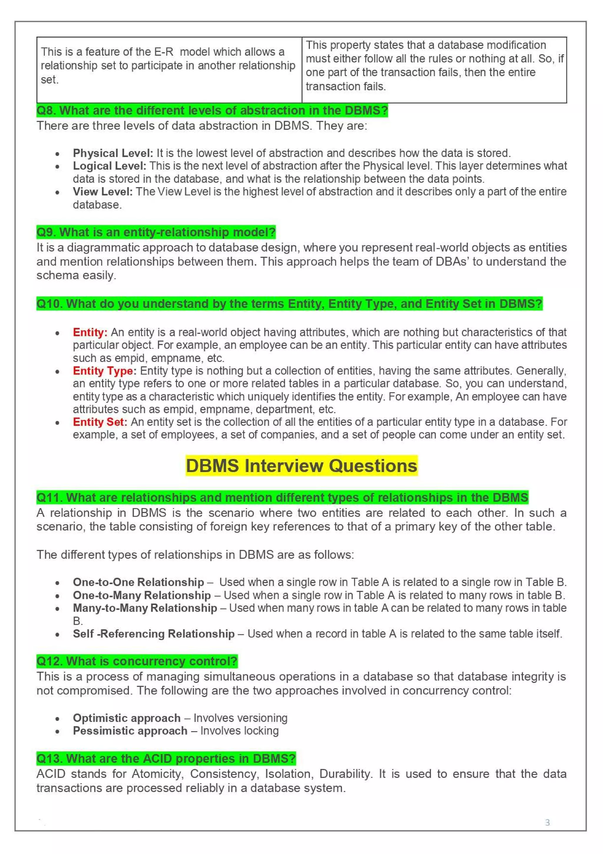 All About DBMS - Interview Question and Answers