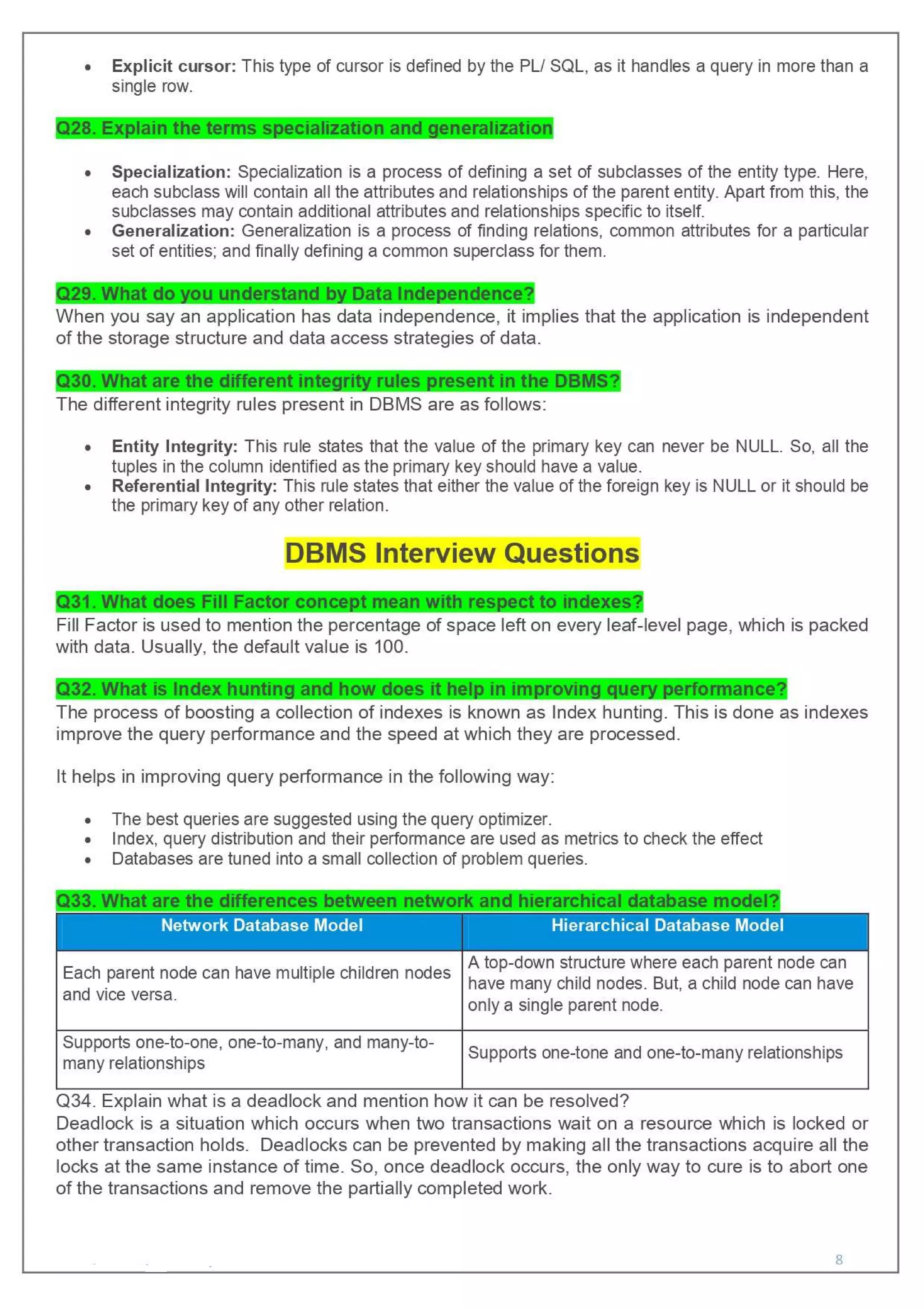 All About DBMS - Interview Question and Answers