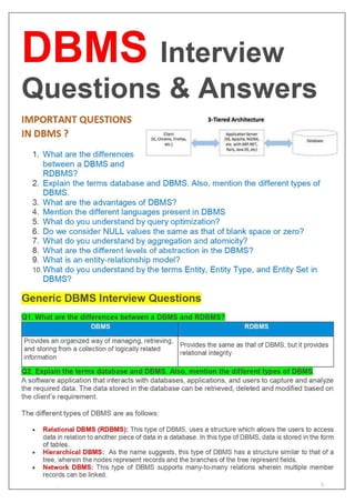 All About DBMS - Interview Question and Answers