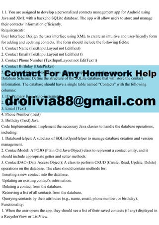 1.1. You are assigned to develop a personalized contacts management .pdf