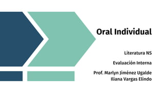 Oral Individual
Literatura NS
Evaluación Interna
Prof. Marlyn Jiménez Ugalde
Iliana Vargas Elindo
 