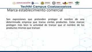 Marca establecimiento comercial
Son expresiones que pretenden proteger el nombre de una
determinada empresa que transa ciertos productos. Estas marcas
protegen más bien la actividad de transar que el nombre de los
productos mismos que transan
 