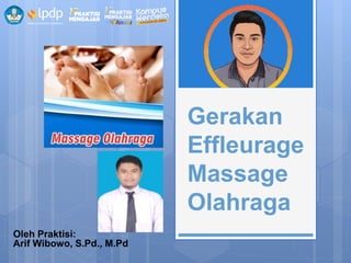Gerakan
Effleurage
Massage
Olahraga
Oleh Praktisi:
Arif Wibowo, S.Pd., M.Pd
 