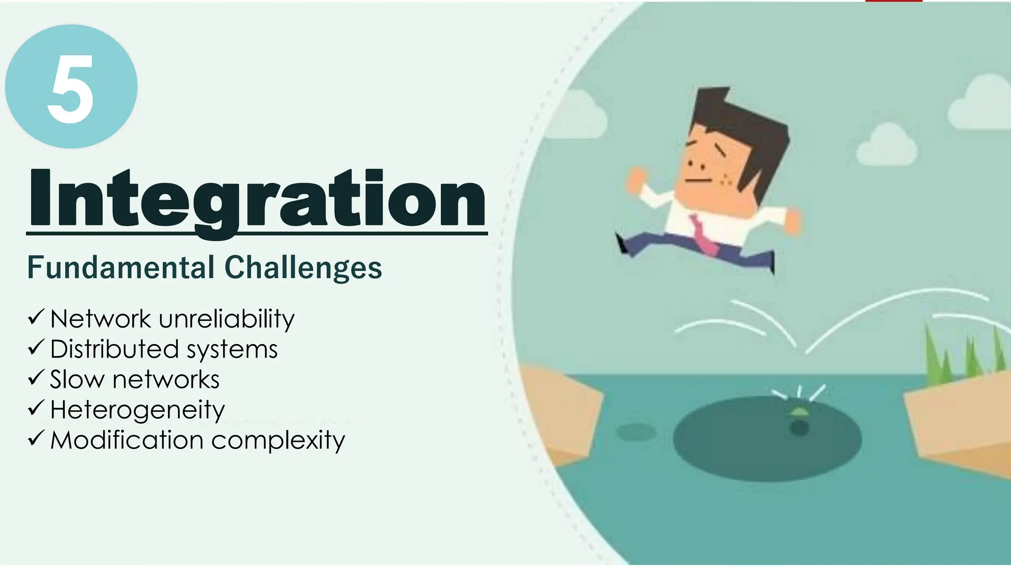 5
Fundamental Challenges
Integration
✓ Network unreliability
✓ Distributed systems
✓ Slow networks
✓ Heterogeneity
✓ Modification complexity
 