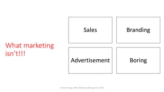 What marketing
isn’t!!!
Sales Branding
Advertisement Boring
Virinchi College, MBA, Marketing Management, 2023
 