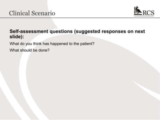 Clinical Scenario
Self-assessment questions (suggested responses on next
slide):
What do you think has happened to the patient?
What should be done?
 
