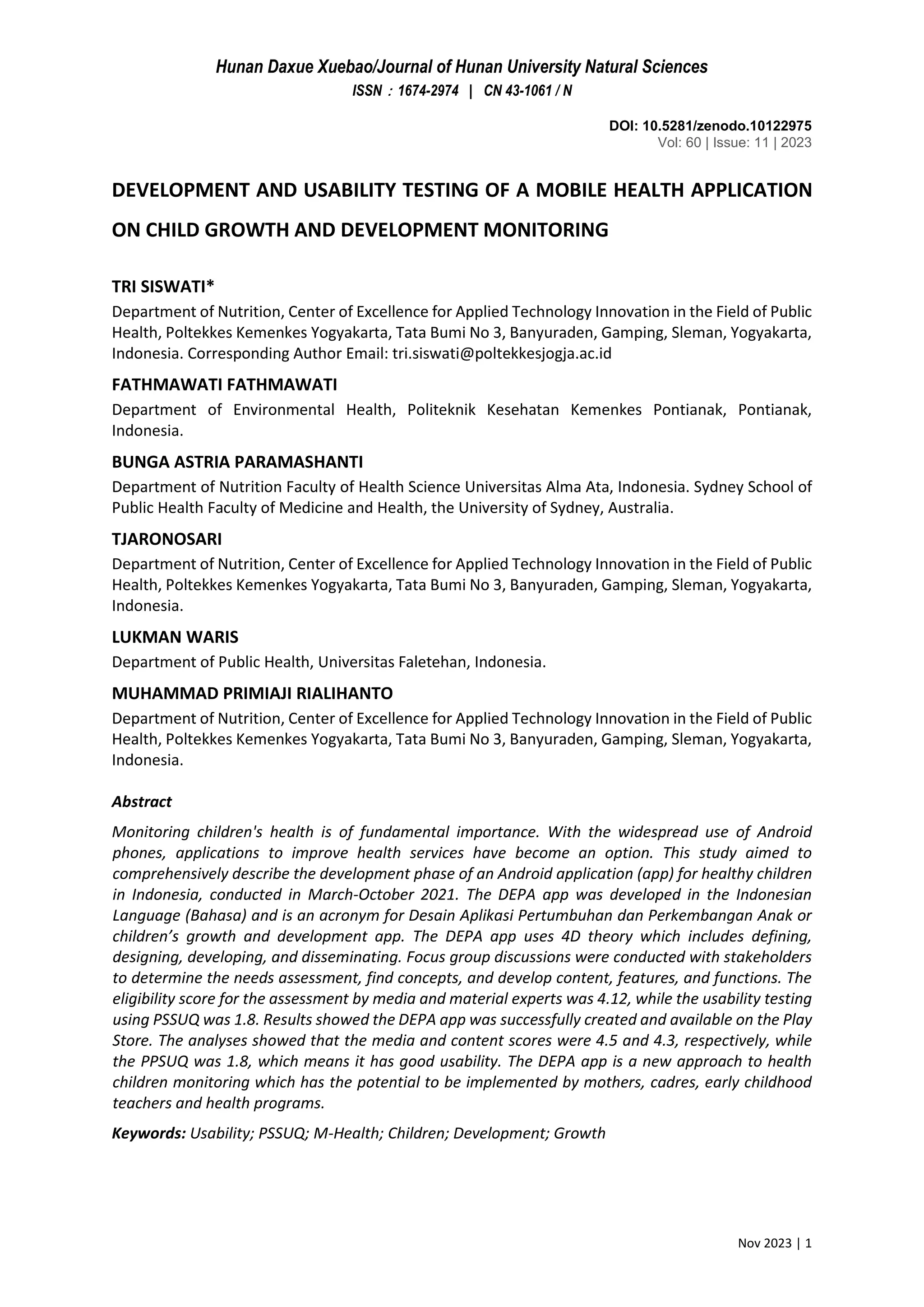 DEVELOPMENT AND USABILITY TESTING OF A MOBILE HEALTH APPLICATION ON ...