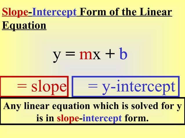 Writing y - mx + b slope intercept dorm.ppt