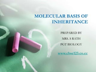 MOLECULAR BASIS OF
INHERITANCE
PREPARED BY
MRS. S RATH
PGT BIOLOGY
www.cbse123.co.cc
 