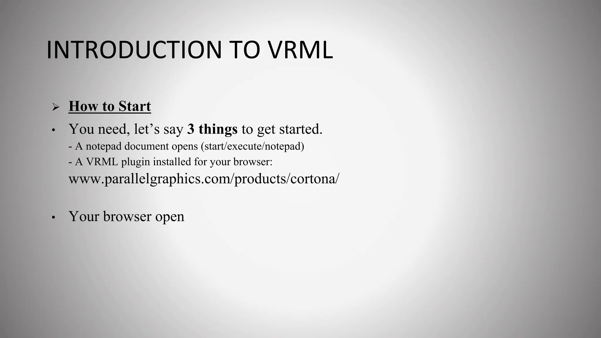 Start VRML using Cortona 3d (RapidViewer3d) | PPT