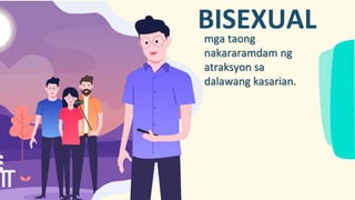 BISEXUAL
mga taong
nakararamdam ng
atraksyon sa
dalawang kasarian.
 