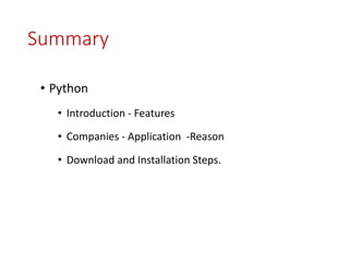 Introduction to Python features history and download.pptx