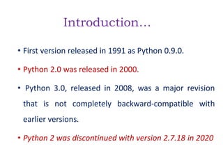 Introduction to Python features history and download.pptx | Programming ...