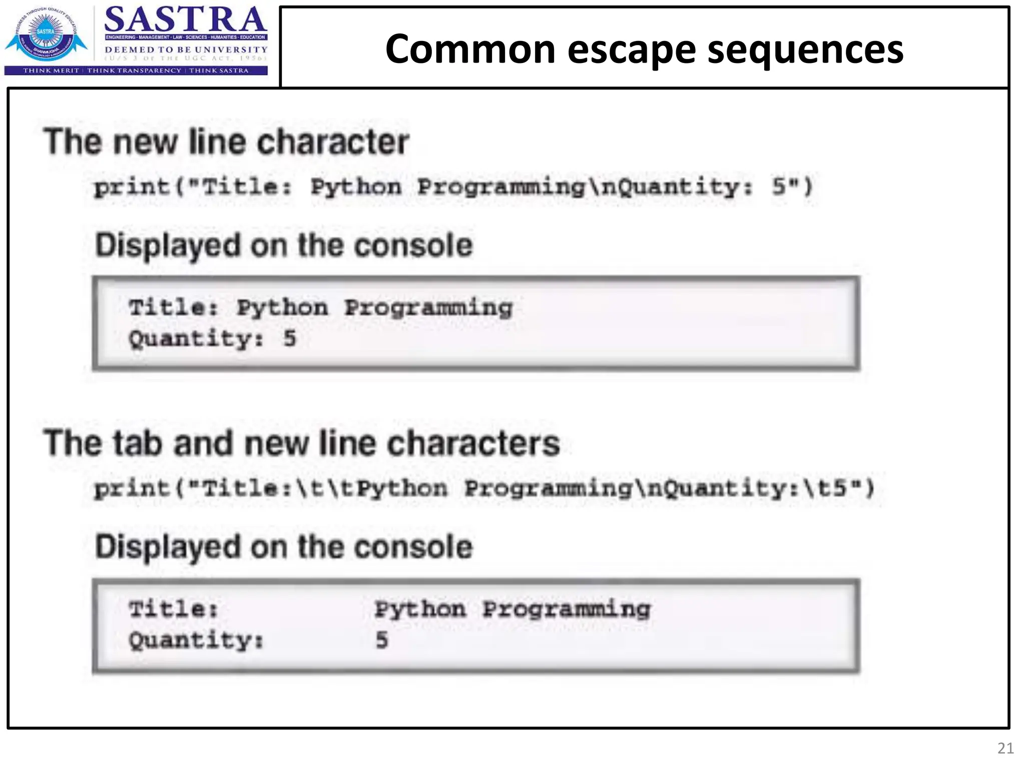 Common escape sequences 21 