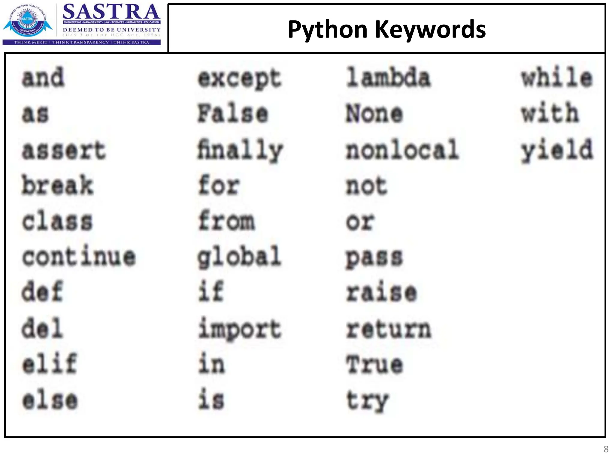 Python Keywords 8 